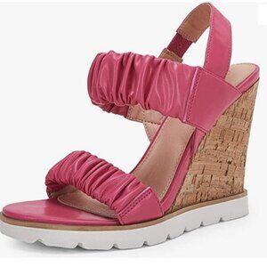 Open Toe Platform Wedge Sandals Elastic Ankle Strap Slip on Slingback Size 7.5